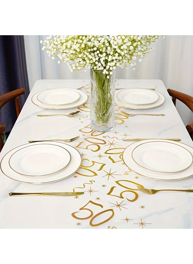 Dark Blue Polyester Glitter Table Runner 11x108 Inch With Celebratory Numerals Stars Elegant Party Decor - Image 2